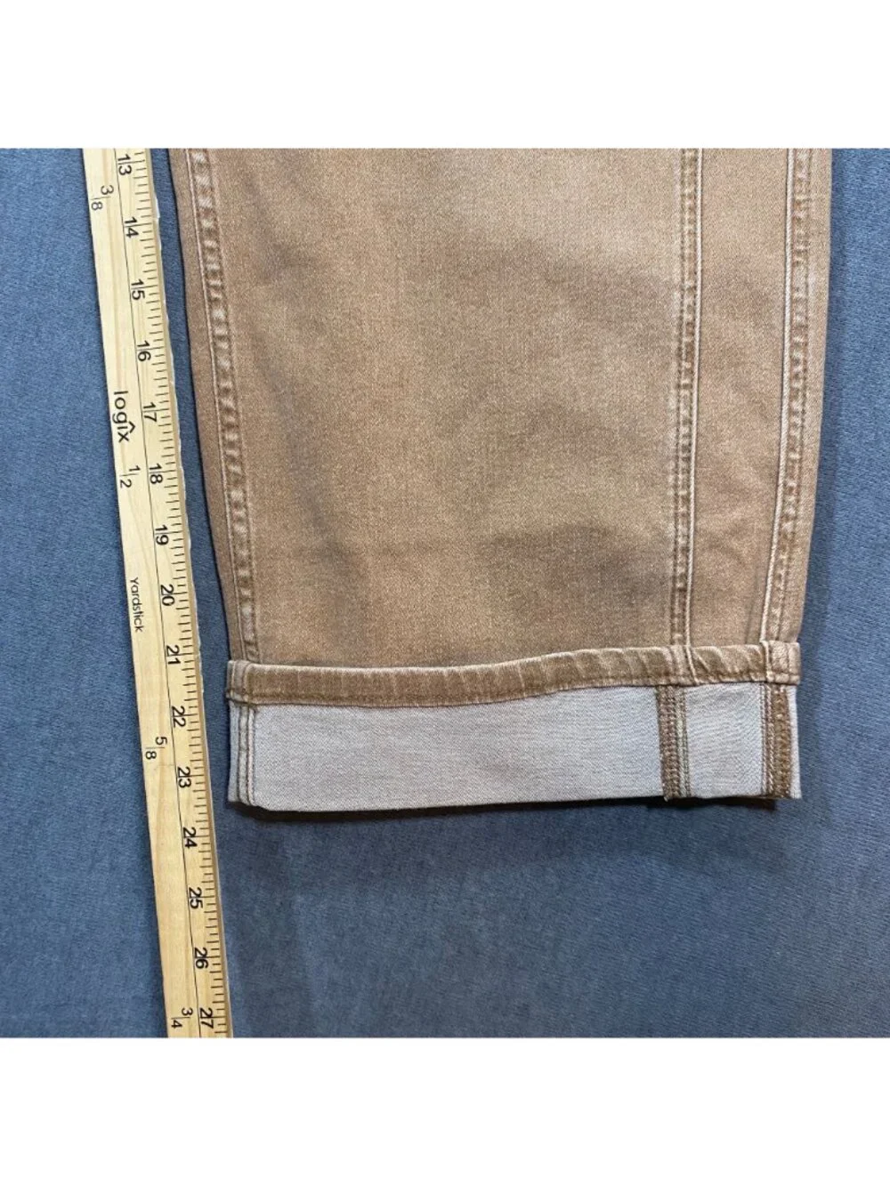 Flamingals Womens Tan Wide-Leg Cropped Jeans Size 2XL Cuffed Hem Stretch Denim_12